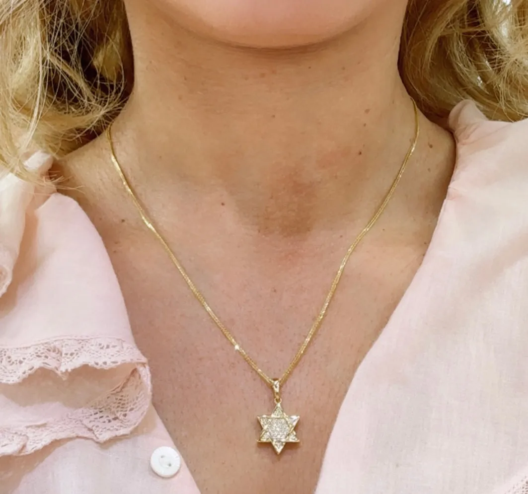 0.23ct tw Diamond and Gold Star Of David Pendant Necklace