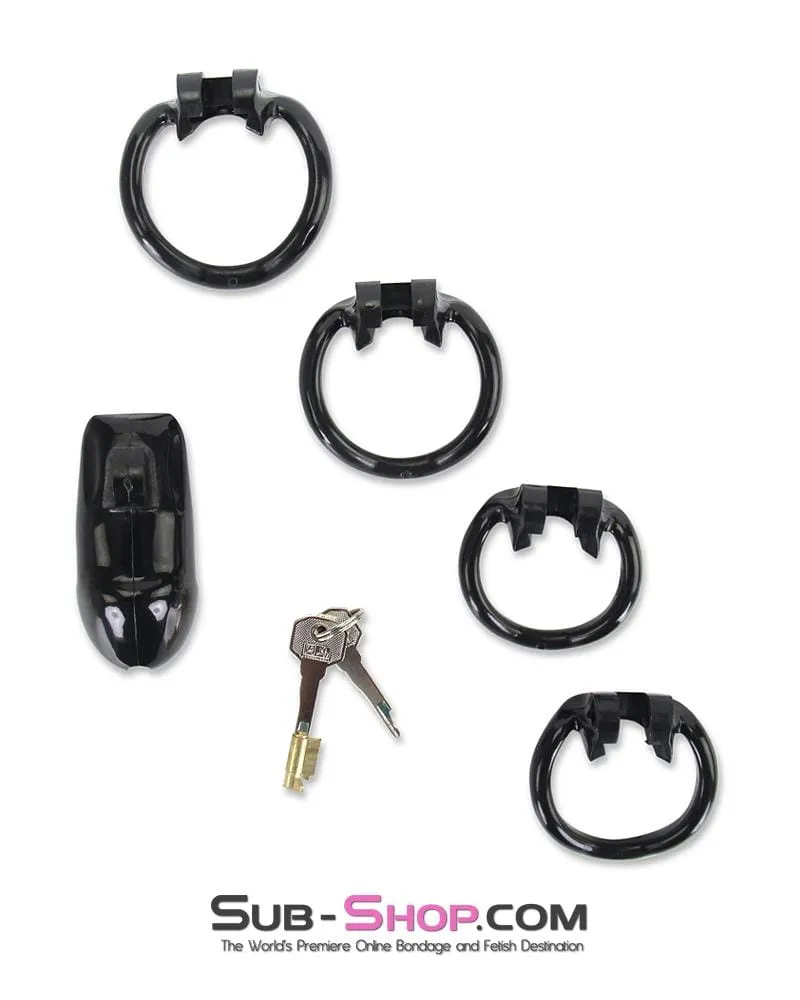 0316AE-SIS      Short Sissy Knight Black Locking Male Tease and Denial Chastity Device