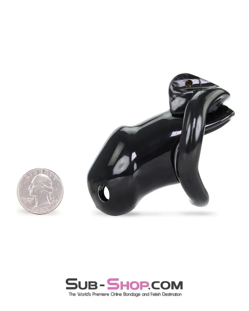 0316AE-SIS      Short Sissy Knight Black Locking Male Tease and Denial Chastity Device
