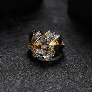 0.75Ct Natural Smoky Quartz Handmade Ring – 925 Sterling Silver Georgia O'Keeffe Leaf Design