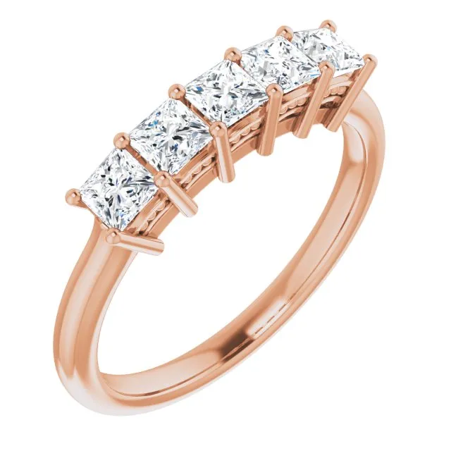 0.90 ct. Princess Cut Diamond Hidden Milgrain Accent Wedding Band