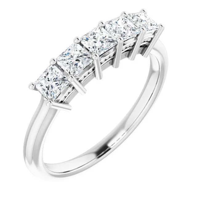 0.90 ct. Princess Cut Diamond Hidden Milgrain Accent Wedding Band