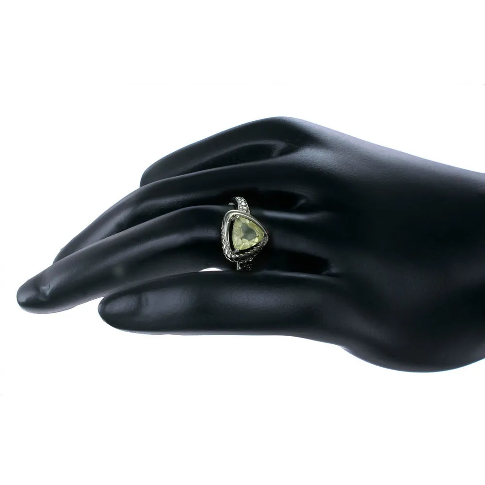 1 cttw Lemon Quartz Ring .925 Sterling Silver with Rhodium Triangle Shape 7 MM