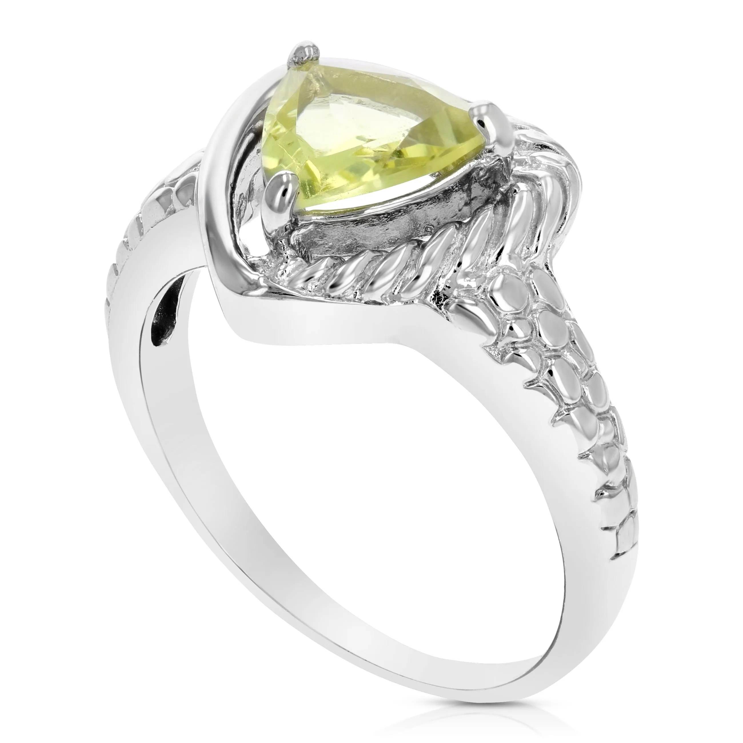 1 cttw Lemon Quartz Ring .925 Sterling Silver with Rhodium Triangle Shape 7 MM