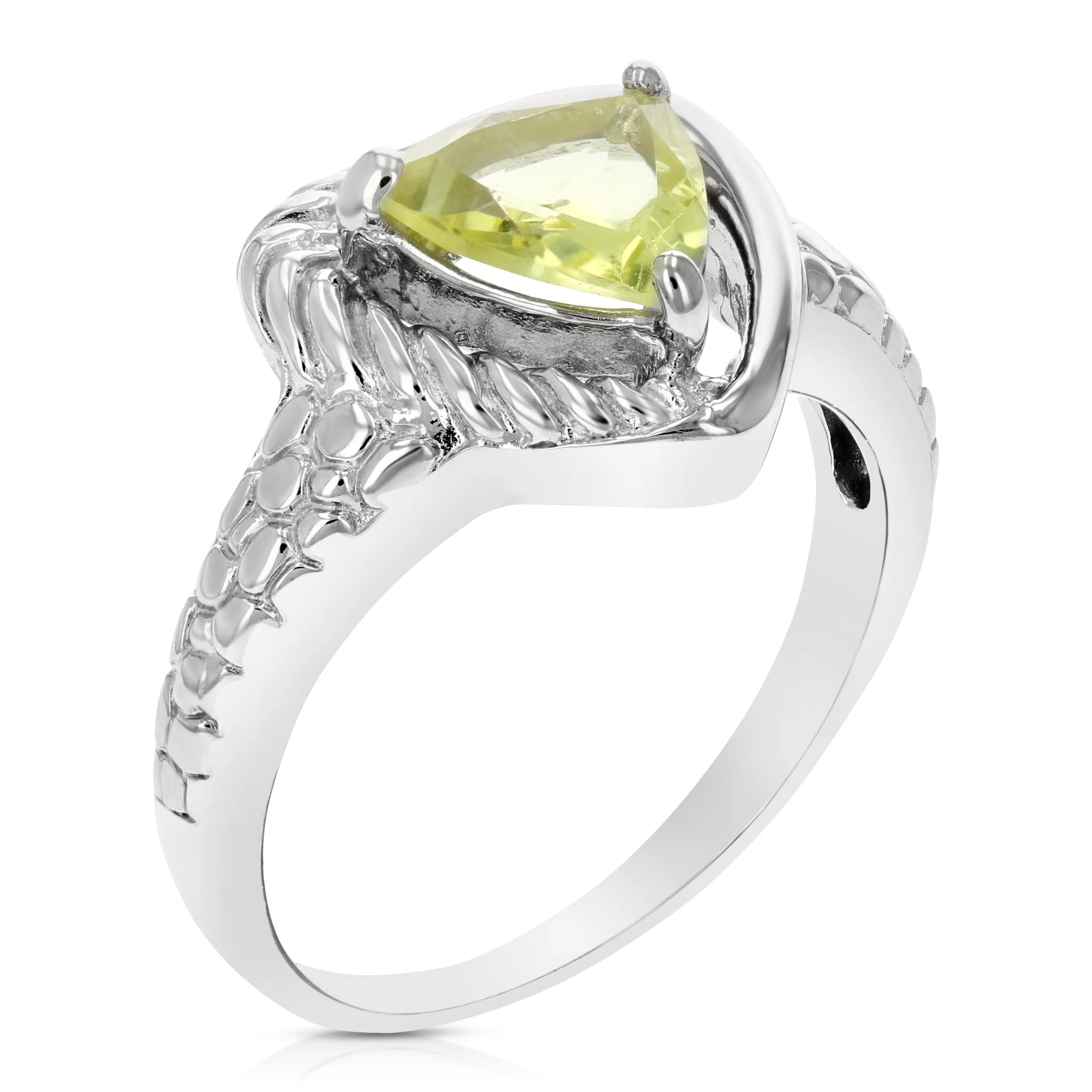 1 cttw Lemon Quartz Ring .925 Sterling Silver with Rhodium Triangle Shape 7 MM