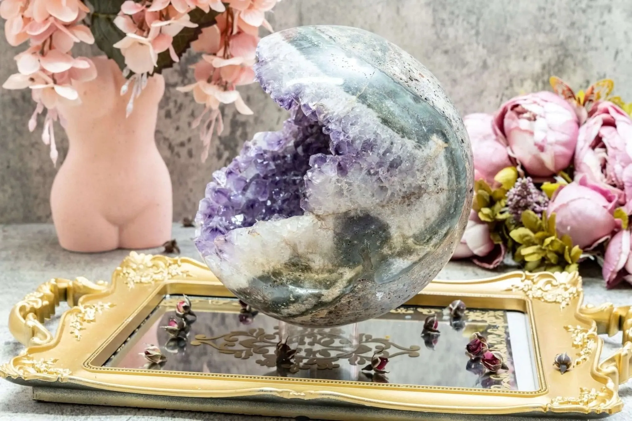 10 lb Brazilian Amethyst Open Mouth Geode Sphere