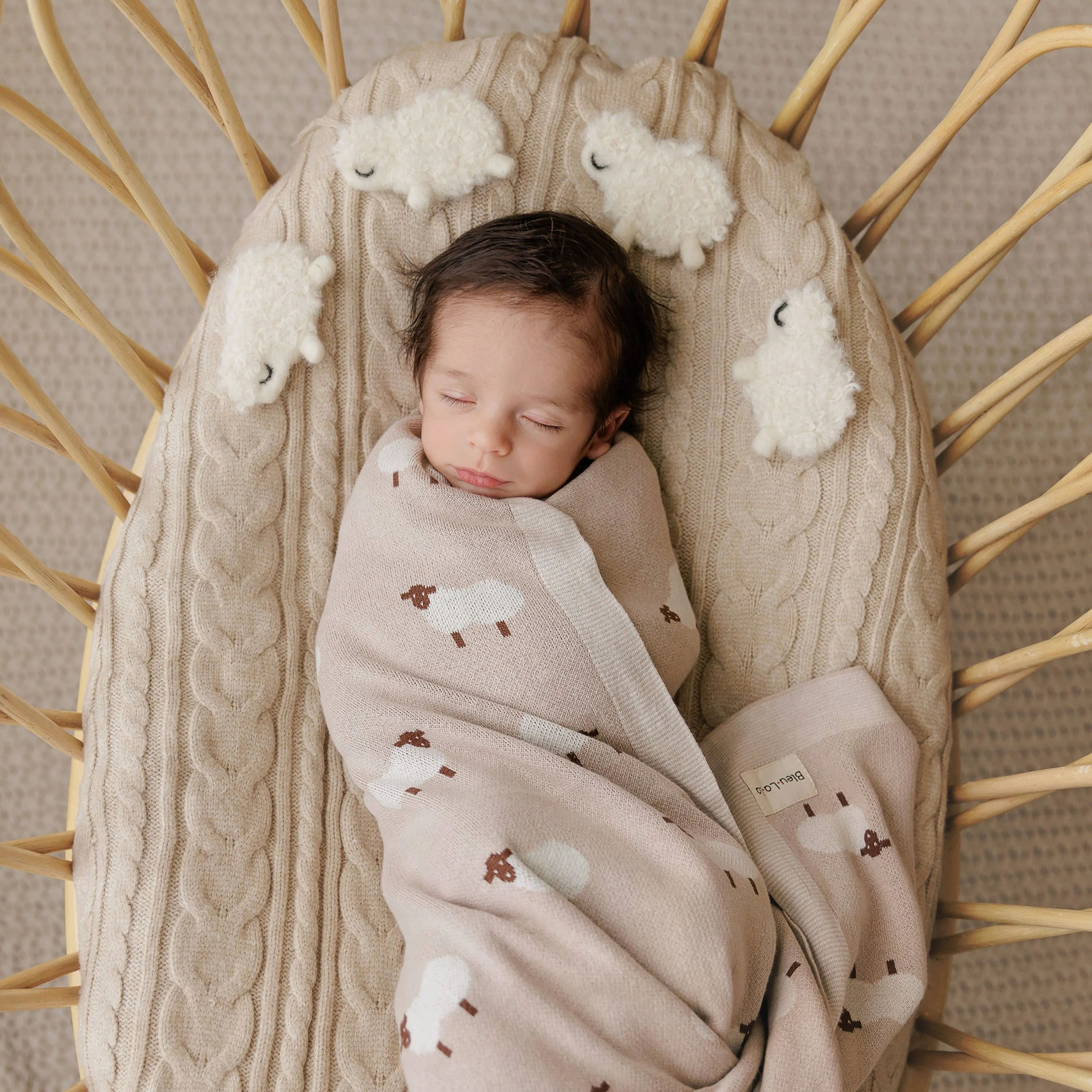 100% Luxury Cotton Receiving Swaddle Baby Blanket - Sheep: Ivory