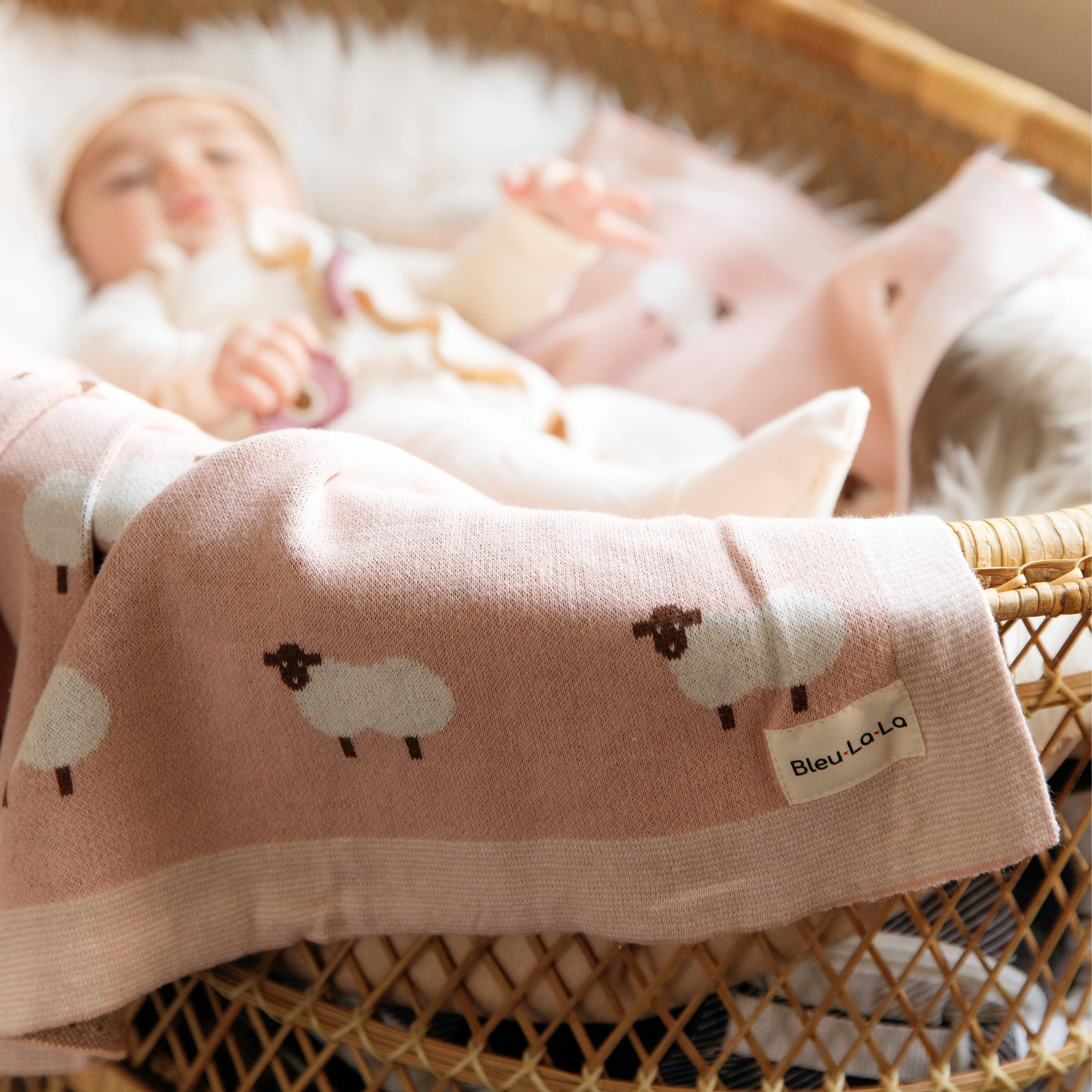 100% Luxury Cotton Receiving Swaddle Baby Blanket - Sheep: Ivory