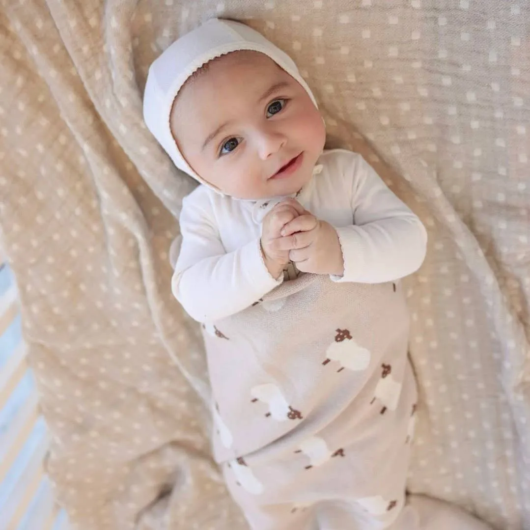 100% Luxury Cotton Receiving Swaddle Baby Blanket - Sheep: Ivory