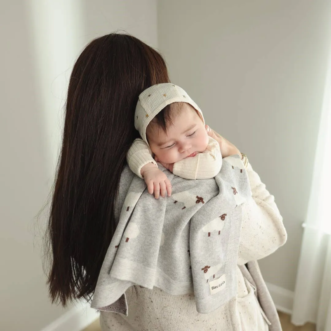 100% Luxury Cotton Receiving Swaddle Baby Blanket - Sheep: Ivory