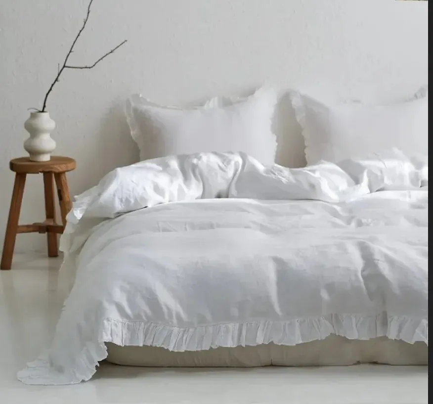 100% Washed Linen Duvet Cover Set -  White
