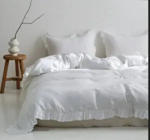 100% Washed Linen Duvet Cover Set -  White