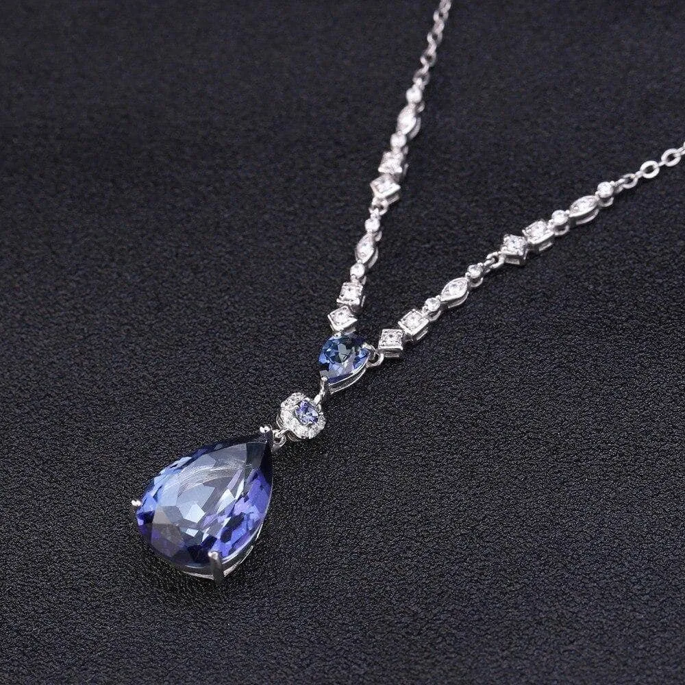 10.68C Natural Iolite Blue Mystic Quartz Pendant Necklace
