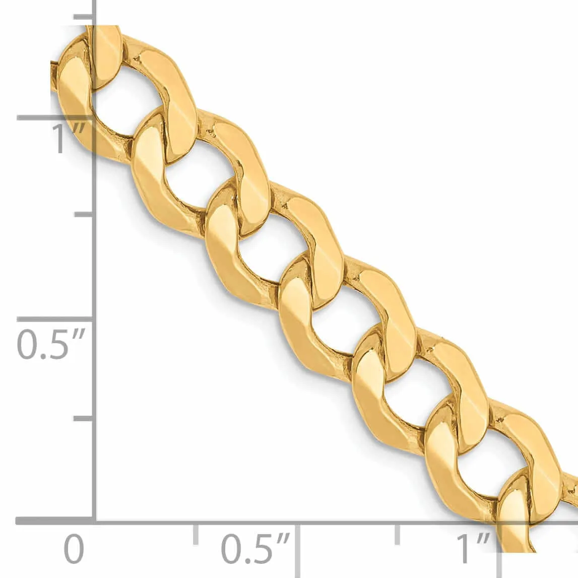 10k Yellow Gold 7.0m Semi-Solid Curb Link Chain