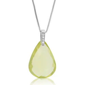 11 cttw Pear Shape Lemon Quartz Pendant .925 Sterling Silver with 18 Inch Chain