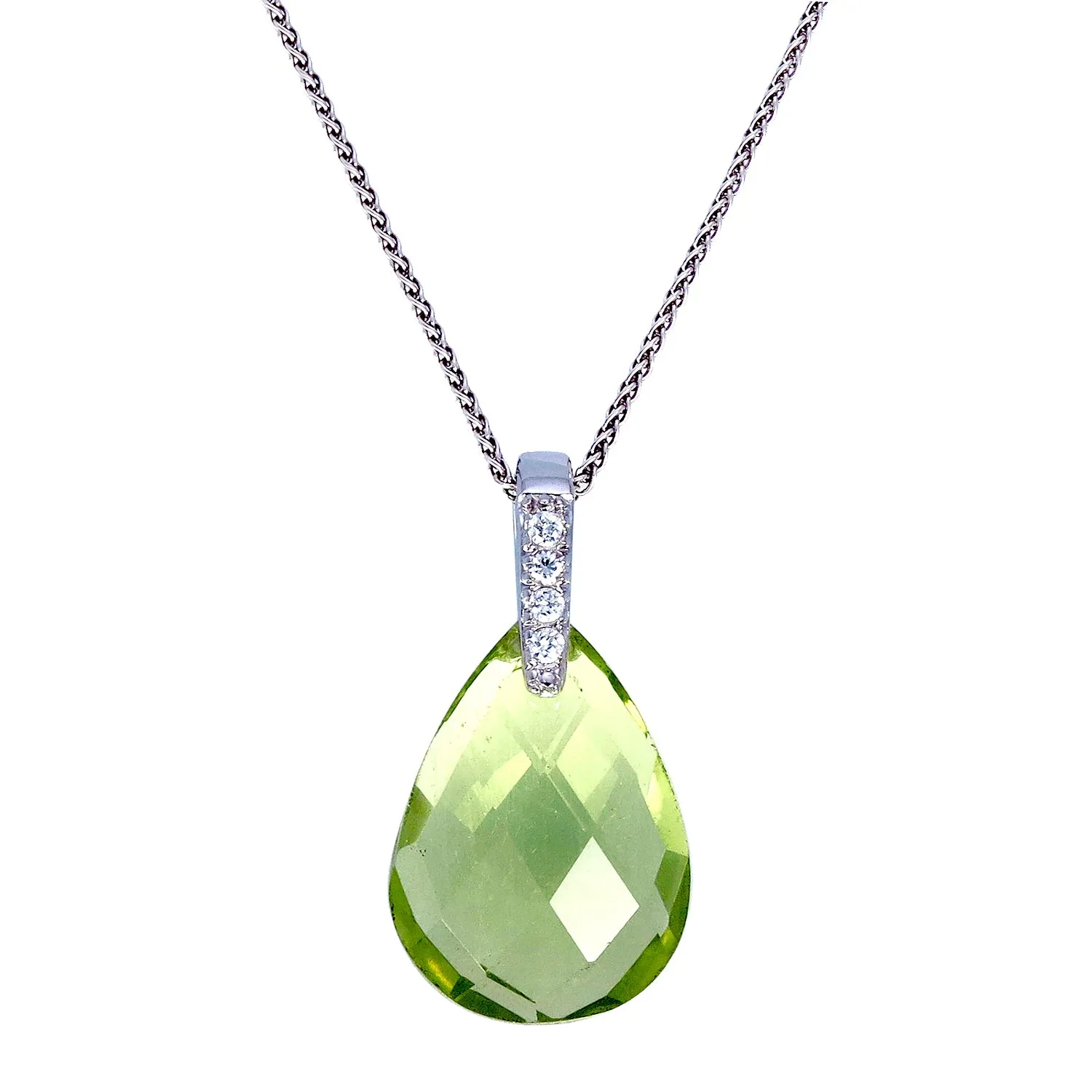 11 cttw Pear Shape Lemon Quartz Pendant .925 Sterling Silver with 18 Inch Chain