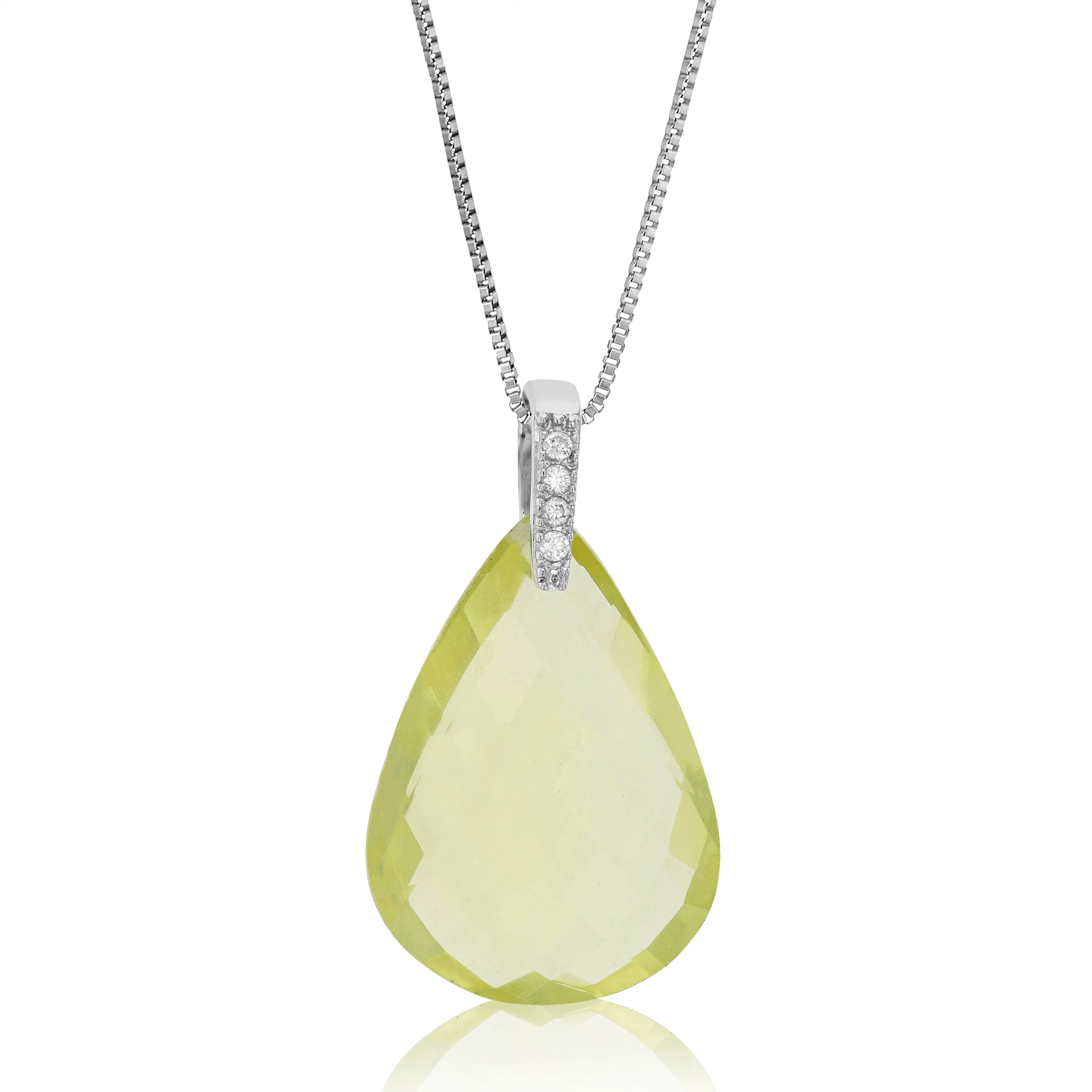 11 cttw Pear Shape Lemon Quartz Pendant .925 Sterling Silver with 18 Inch Chain