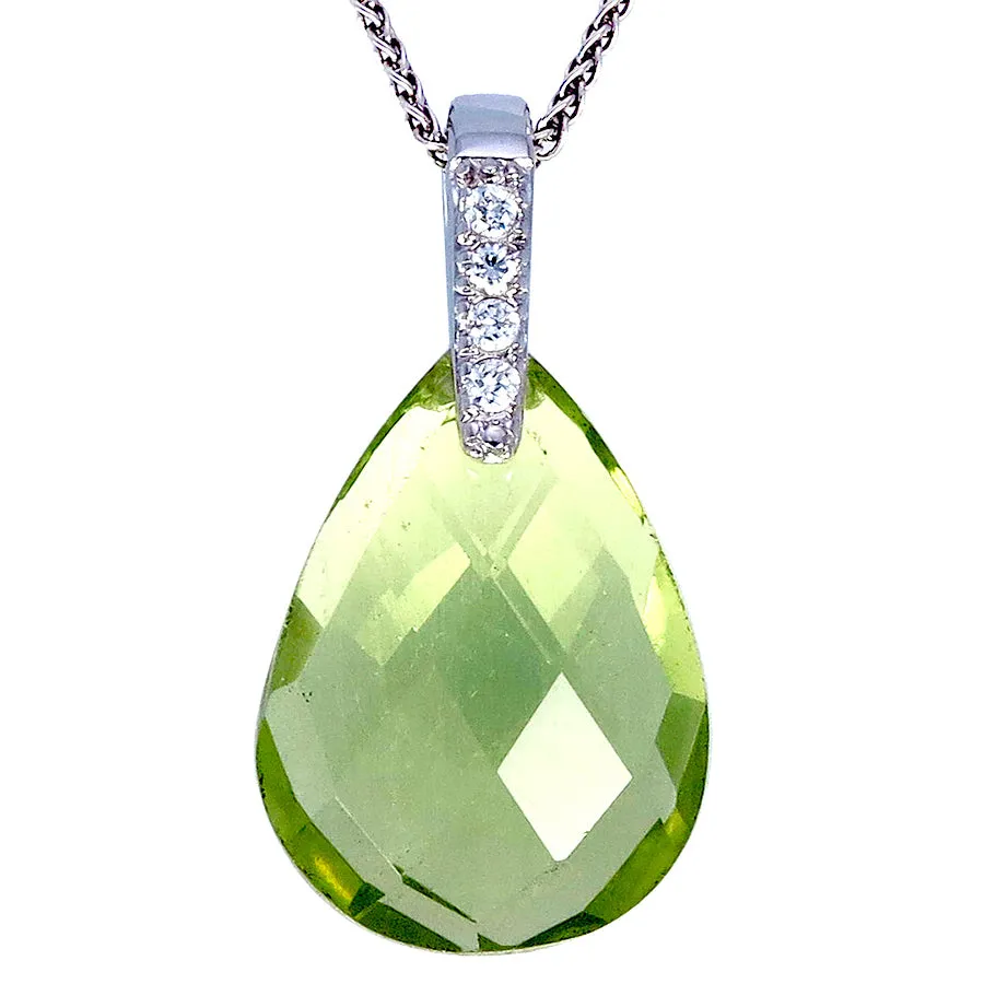 11 cttw Pear Shape Lemon Quartz Pendant .925 Sterling Silver with 18 Inch Chain