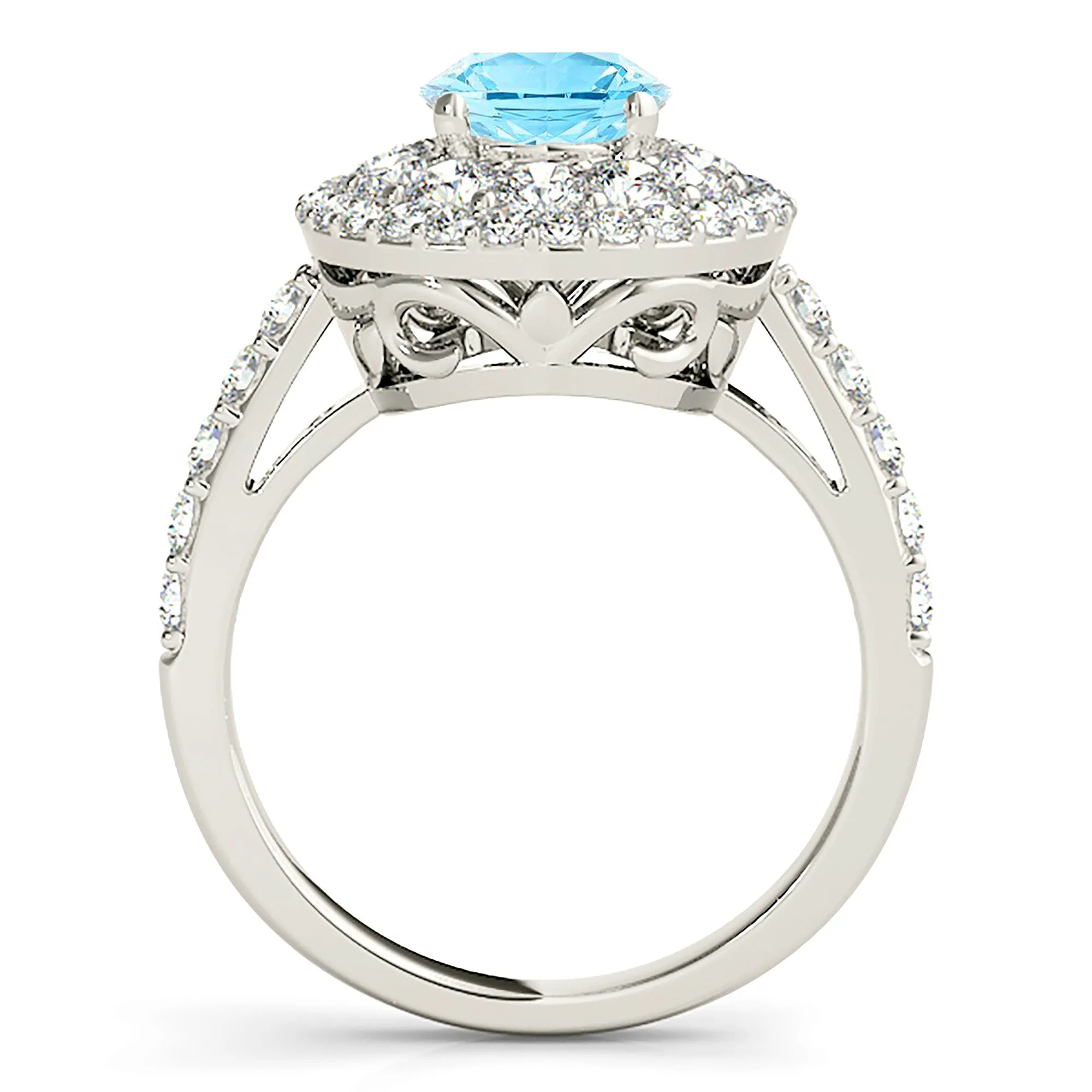 1.10 ct. Genuine Aquamarine Ring With Double Row Halo