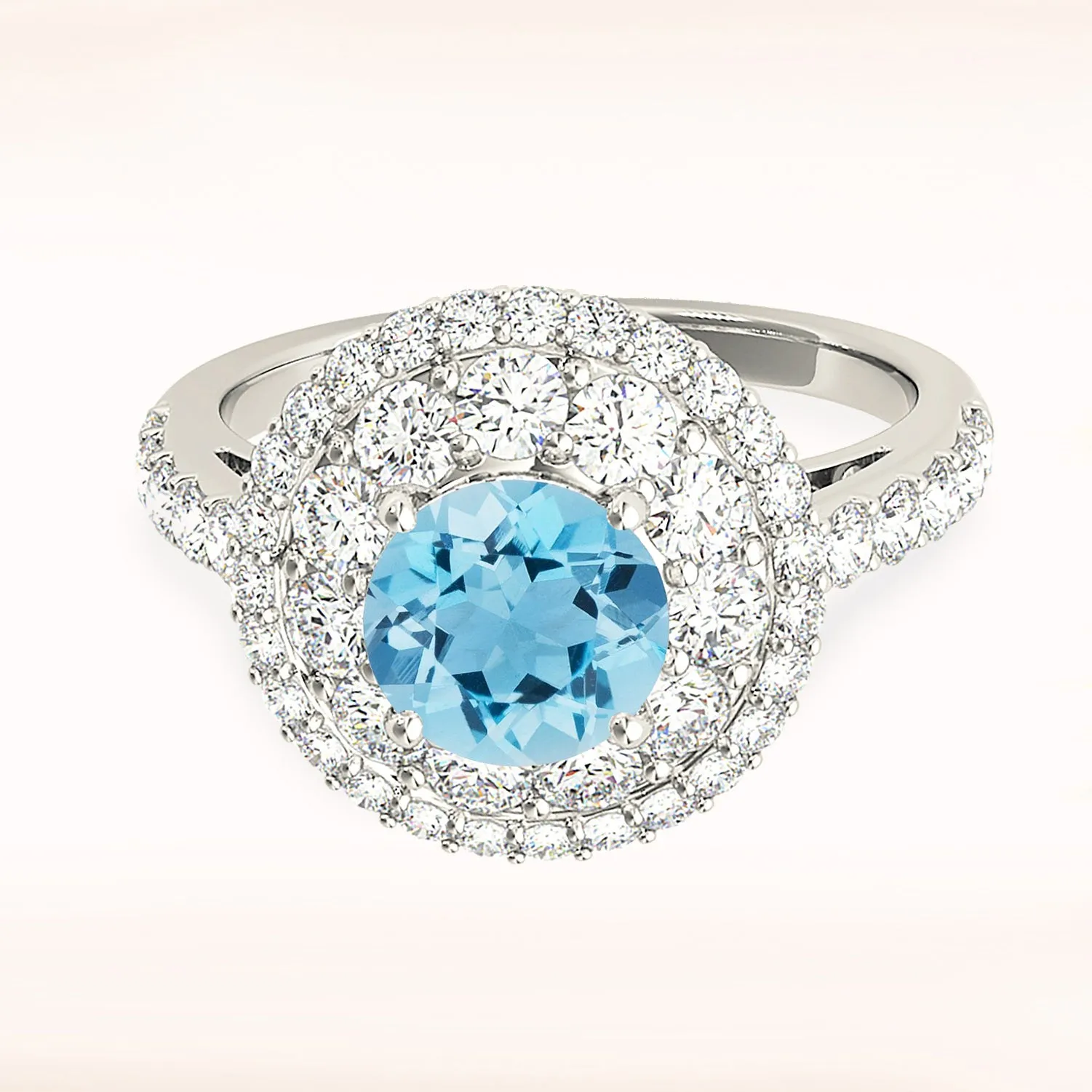 1.10 ct. Genuine Aquamarine Ring With Double Row Halo