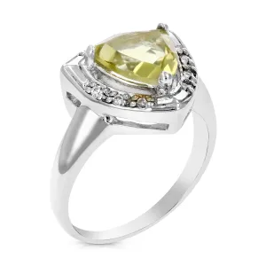 1.10 cttw Lemon Quartz Ring .925 Sterling Silver with Rhodium Trillion Cut 8 MM