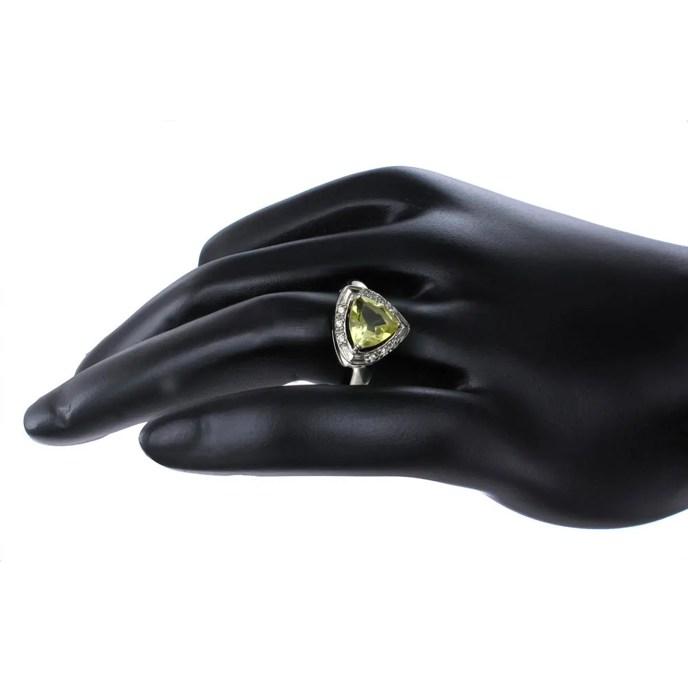 1.10 cttw Lemon Quartz Ring .925 Sterling Silver with Rhodium Trillion Cut 8 MM