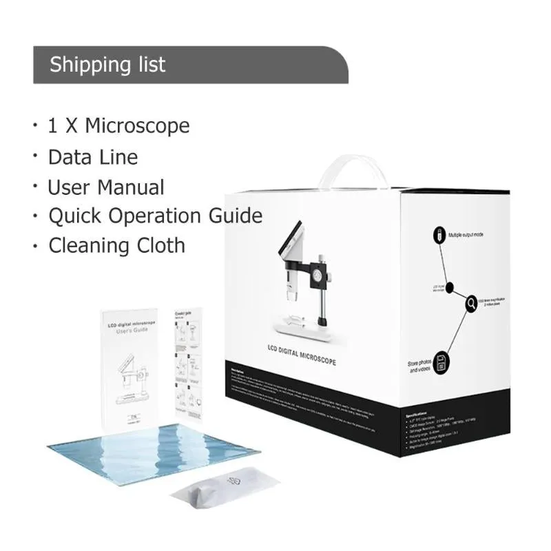 1200/1000X4.3 Inch Digital Microscope HD 1080P Electronic Desktop Soldering LCD Magnifier Magnify Glass Set Support 10 Languages