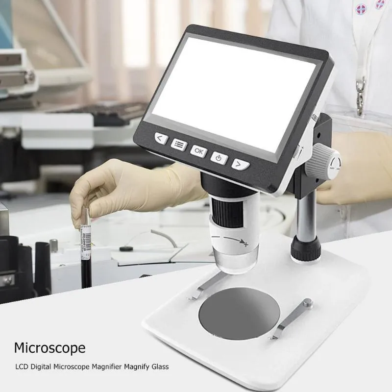 1200/1000X4.3 Inch Digital Microscope HD 1080P Electronic Desktop Soldering LCD Magnifier Magnify Glass Set Support 10 Languages