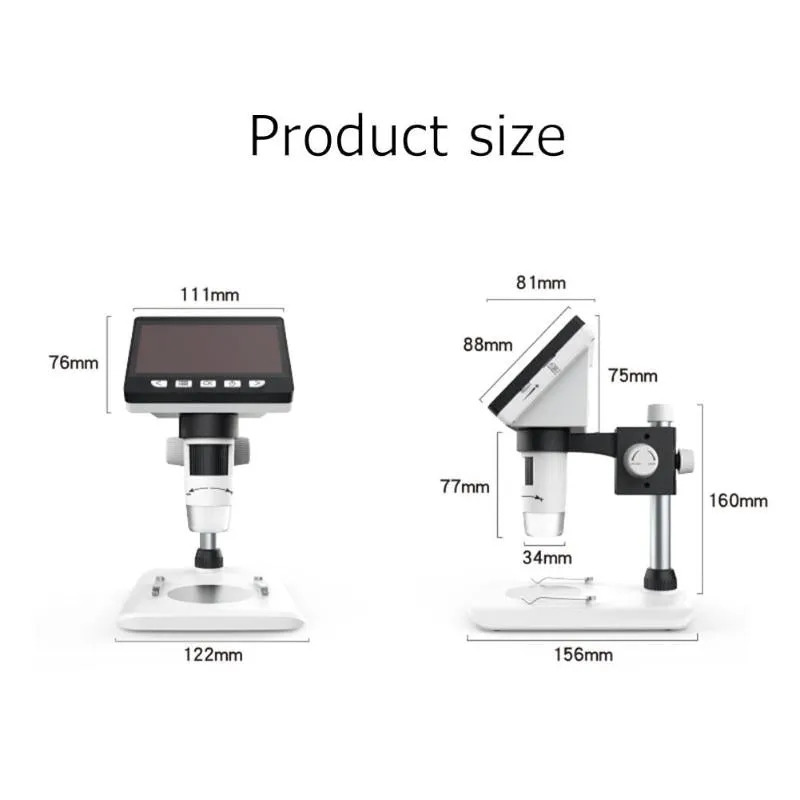 1200/1000X4.3 Inch Digital Microscope HD 1080P Electronic Desktop Soldering LCD Magnifier Magnify Glass Set Support 10 Languages