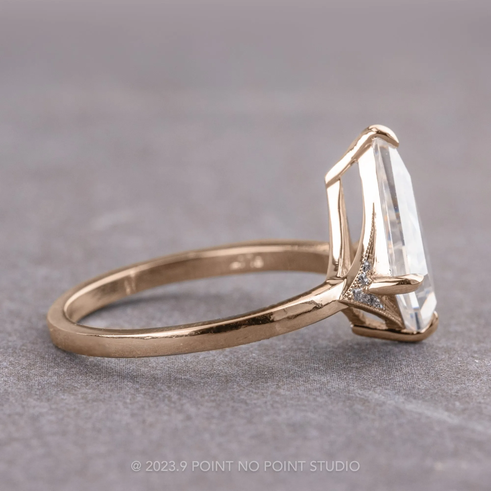1.31 Carat Kite Moissanite and Diamond Engagement Ring, Aela Setting, 14k Rose Gold