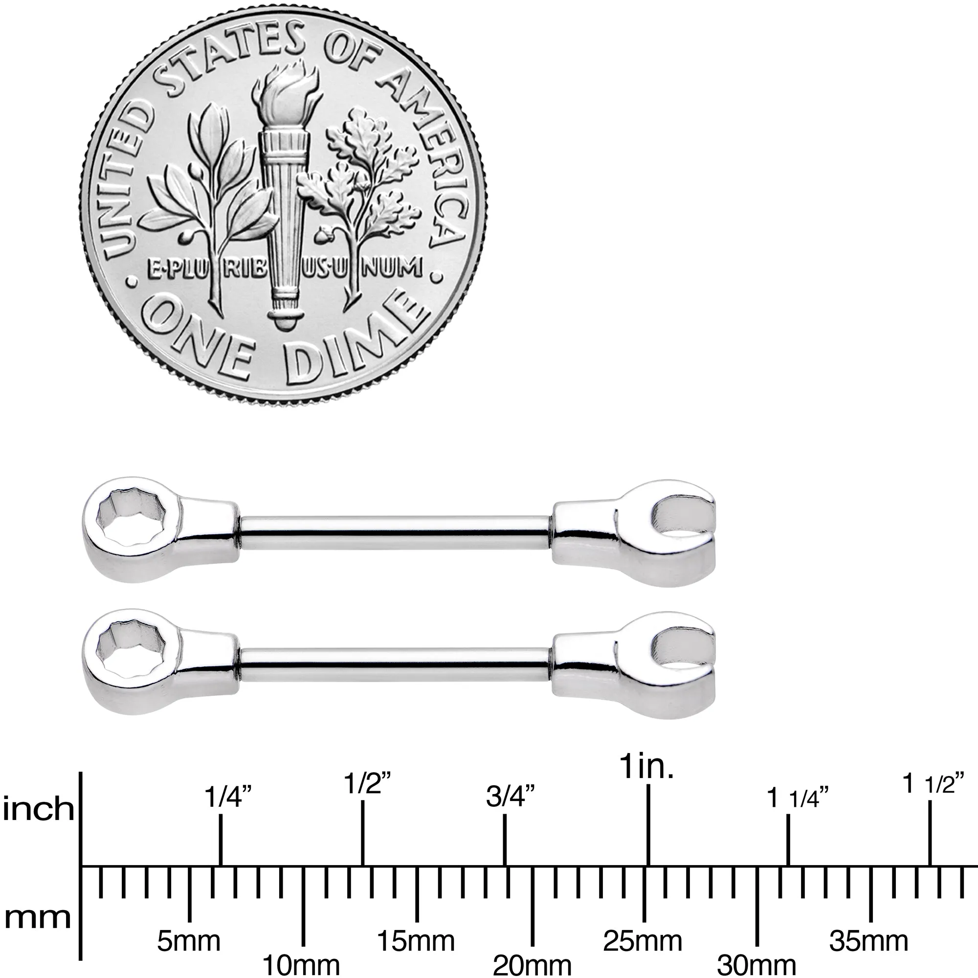14 Gauge 13mm Combo Wrench Barbell Nipple Ring Set