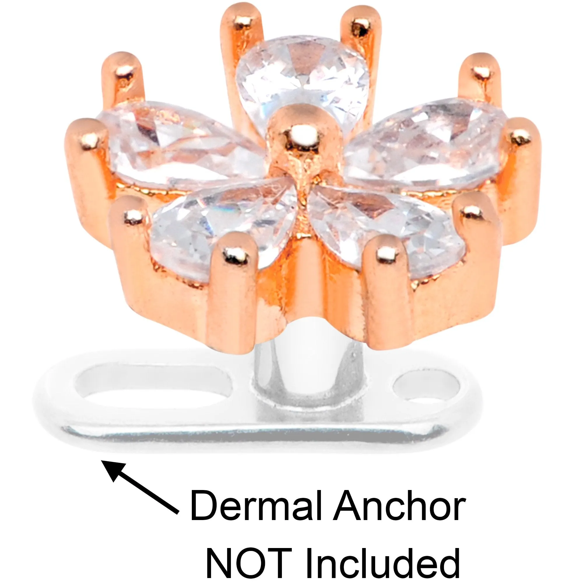14 Gauge Clear CZ Gem Lovely Bloom Rose Gold Tone Dermal Anchor Top