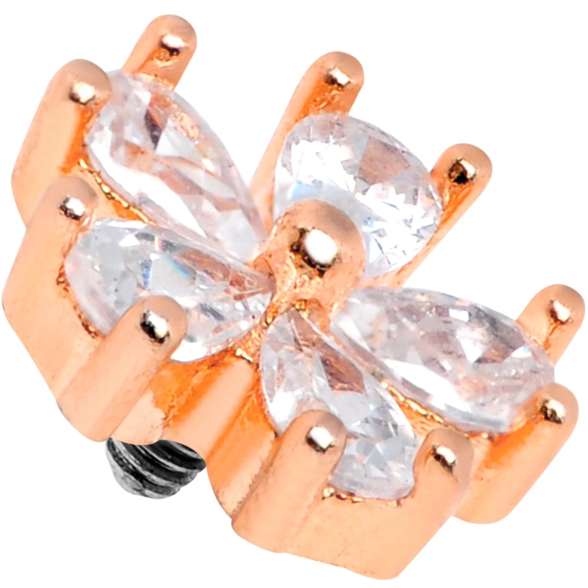 14 Gauge Clear CZ Gem Lovely Bloom Rose Gold Tone Dermal Anchor Top
