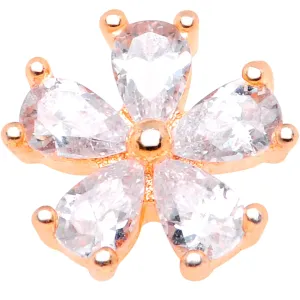 14 Gauge Clear CZ Gem Lovely Bloom Rose Gold Tone Dermal Anchor Top