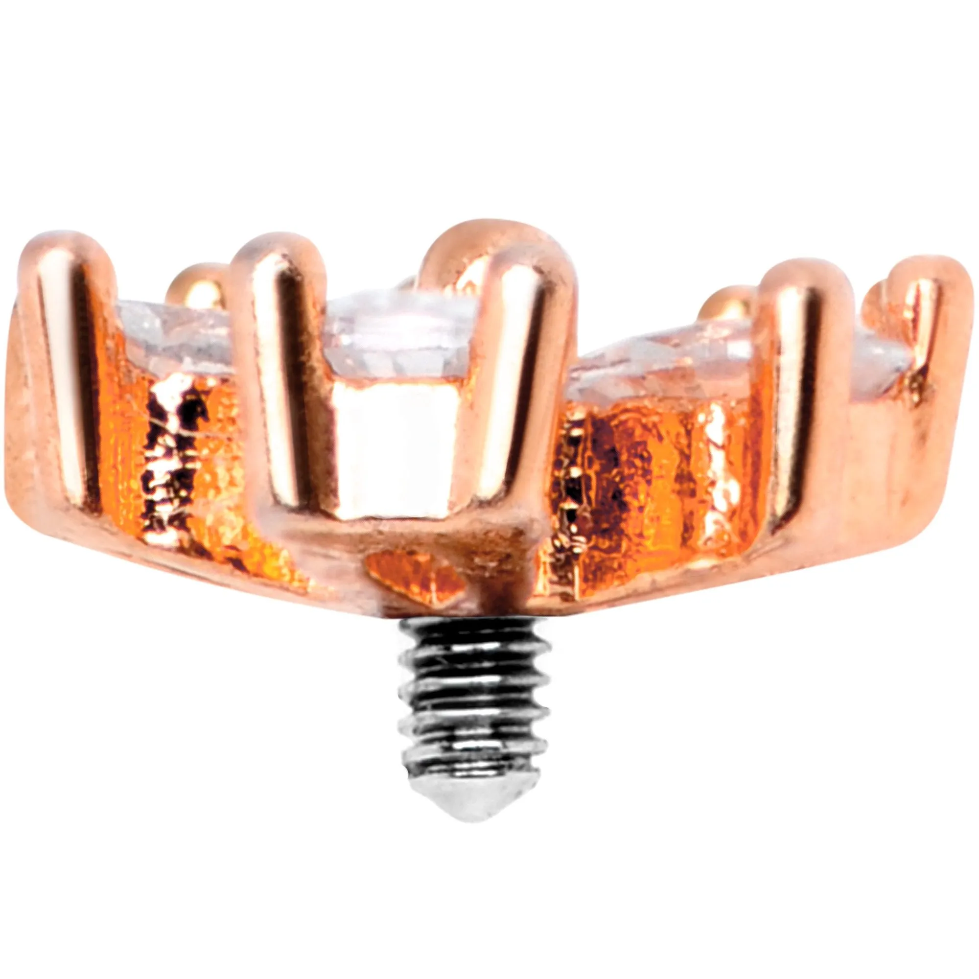 14 Gauge Clear CZ Gem Lovely Bloom Rose Gold Tone Dermal Anchor Top