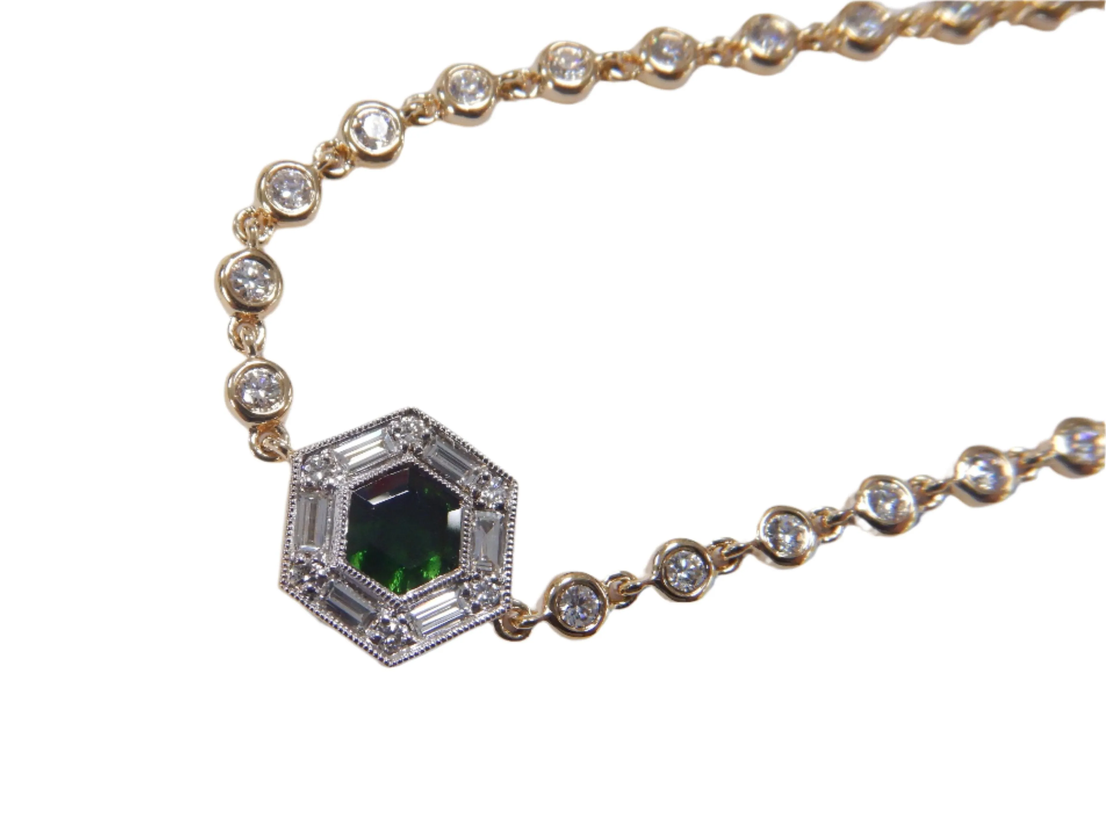 14.22ct tw Gold Diamond By The Yard With Green Tourmaline Accent Stations Statement Necklace