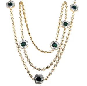 14.22ct tw Gold Diamond By The Yard With Green Tourmaline Accent Stations Statement Necklace