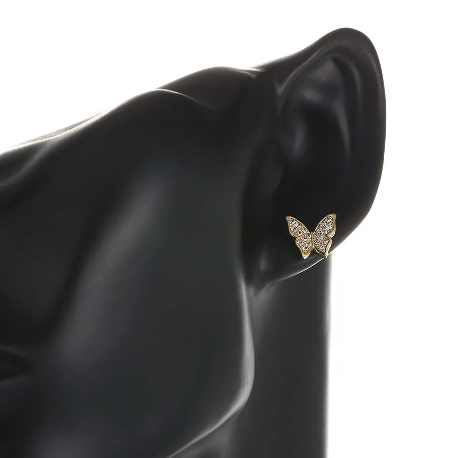 14K Gold Plated CZ Diamond Butterfly Stud Earring With Ear Cuff