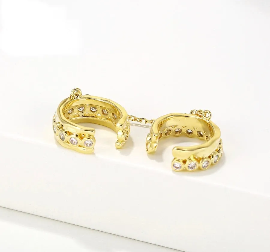 14K Gold Plated CZ Diamond Chain Ear Cuff