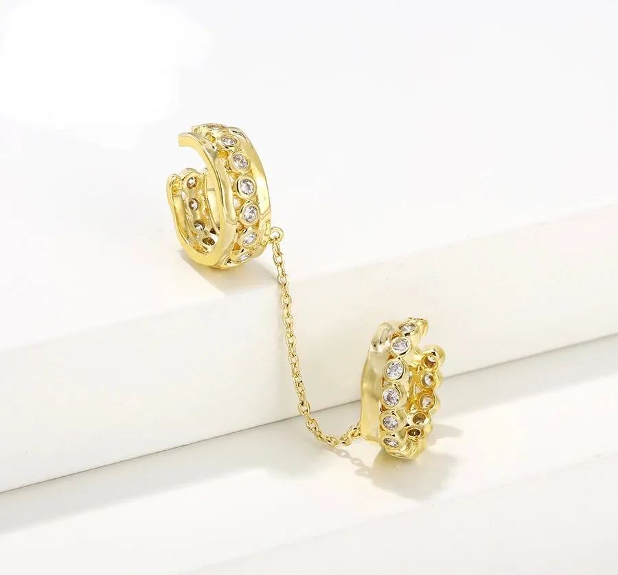 14K Gold Plated CZ Diamond Chain Ear Cuff