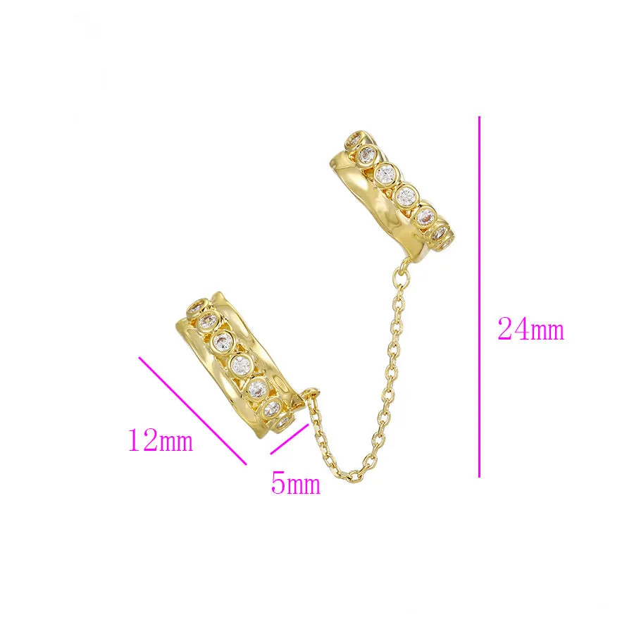 14K Gold Plated CZ Diamond Chain Ear Cuff
