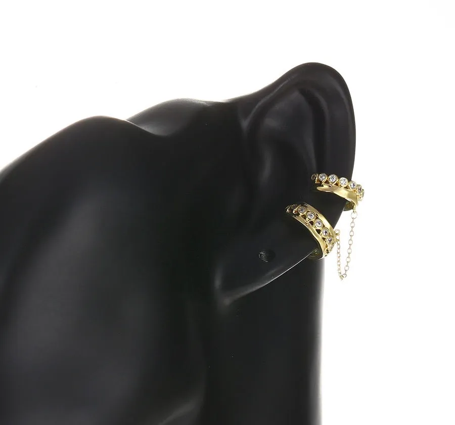 14K Gold Plated CZ Diamond Chain Ear Cuff