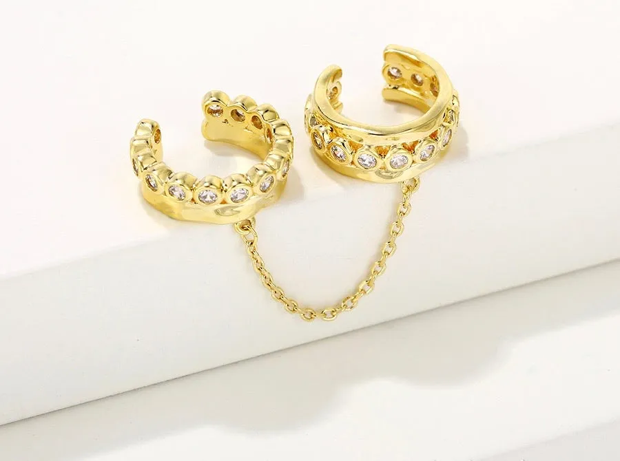 14K Gold Plated CZ Diamond Chain Ear Cuff