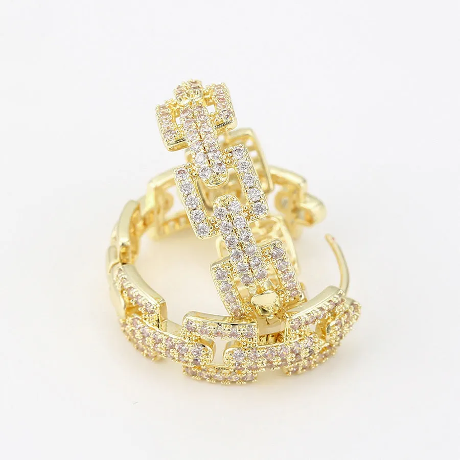 14K Gold Plated Cz Diamond Chain Hoop Earring