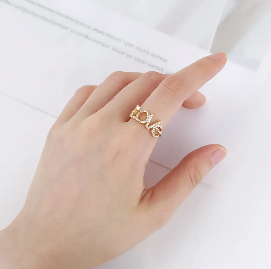 14K Gold Plated Cz Diamond Love Ring