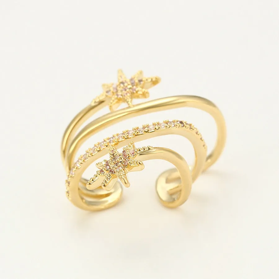 14K Gold Plated Cz Diamond Star  Ear Cuff