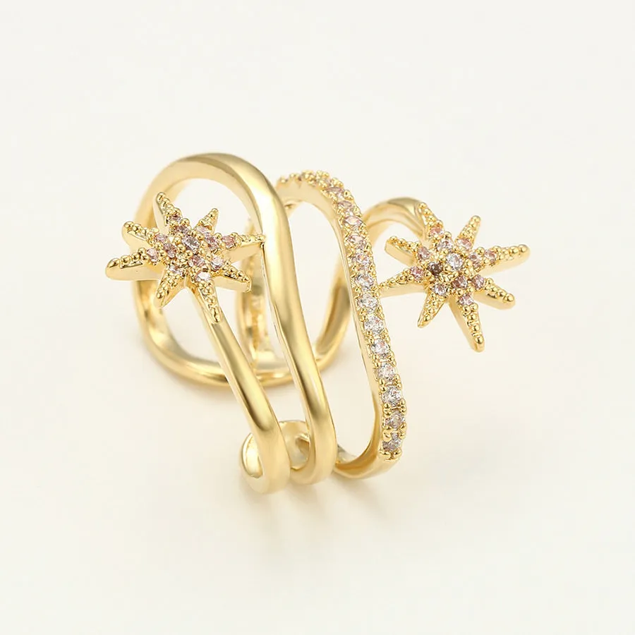 14K Gold Plated Cz Diamond Star  Ear Cuff