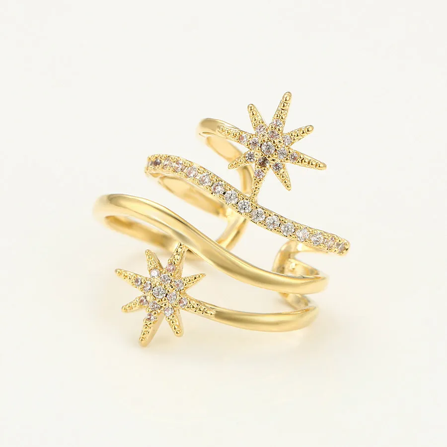 14K Gold Plated Cz Diamond Star  Ear Cuff