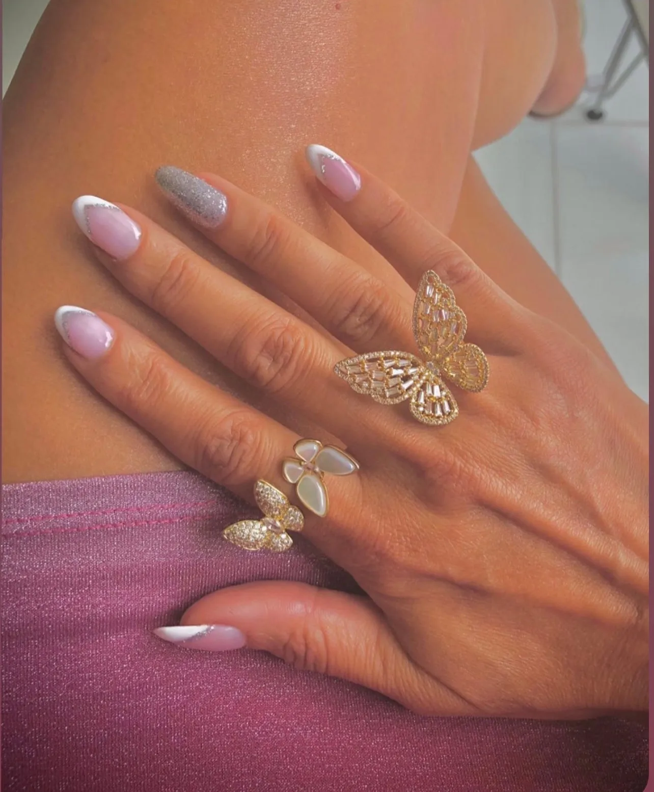 14k Gold Plated Diamond & pearl Moonlight Butterfly Ring