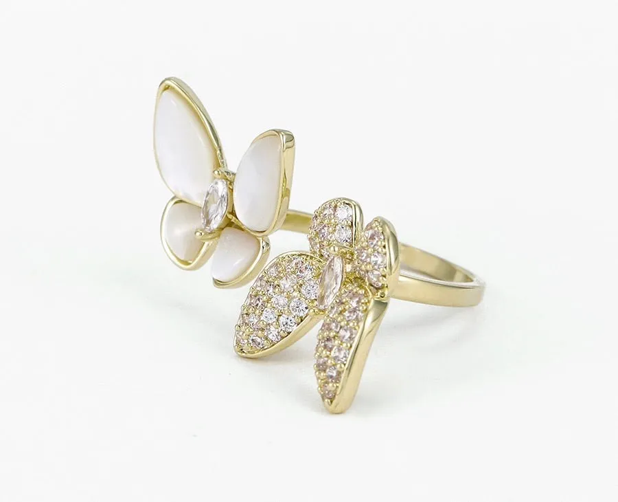 14k Gold Plated Diamond & pearl Moonlight Butterfly Ring